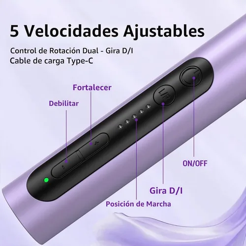 Vista 4 de Kit profesional de taladro de uñas eléctrico, juego de herramientas de manicura de lima de uñas inalámbrica 5 Adjustable Speed, Rechargeable Púrpura