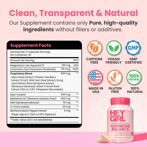 Vista 5 de Hey Girl Equilibrio Hormonal para Mujeres – 13en1 para Menopausia, PCOS, SPM, Estado de Ánimo, Sofocos, Apoyo Hormonal – con Myo-Inositol