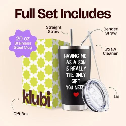 Vista 2 de Regalos de cumpleaños para mamá de hijo – Having Me As a Son Is the Only Gift You Need - Vaso aislado negro de 20 onzas, regalo para la mejor mamá