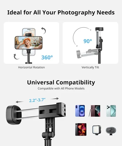 Vista 4 de Selfie Stick - Trípode de viaje para iPhone, control remoto inalámbrico para selfies, palo selfie extensible para iPhone, trípode para grabación