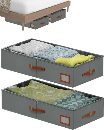 Vista 9 de Contenedores de almacenamiento de 4 pulgadas para debajo de la cama, paquete de 2 contenedores grandes de almacenamiento debajo de la cama con tapa