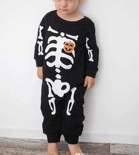 Vista 3 de Mameluco de Halloween para bebé recién nacido, traje de esqueleto con sombrero