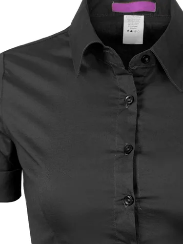 Vista 4 de Design by Olivia Blusa de manga corta elástica con botones para mujer, blusa de trabajo formal para oficina