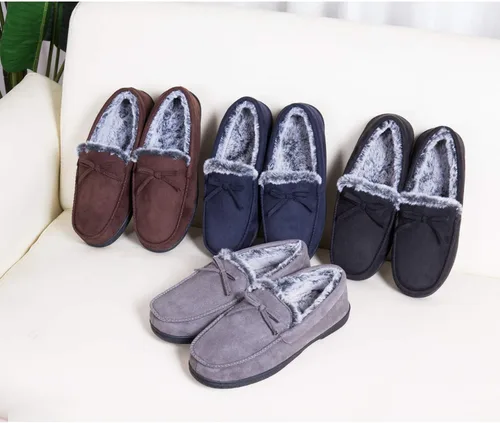 Vista 7 de DL - Pantuflas para hombre de ante con espuma viscoelástica, forro de piel sintética, para interiores y exteriores, suela exterior antideslizante