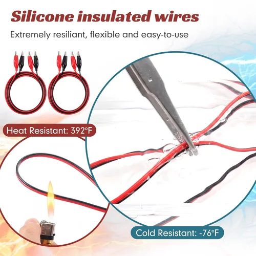 Vista 3 de EBOOT 4 pinzas de cocodrilo eléctricas, cables de prueba de 40 pulgadas con clips de cocodrilo, cables de puente de doble extremo para pruebas