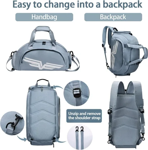 Vista 4 de FIORETTO Bolsa de deporte para hombre con bolsillo húmedo y compartimento para zapatos, ideal para viajes, gimnasio, deportes, natación, B-azul