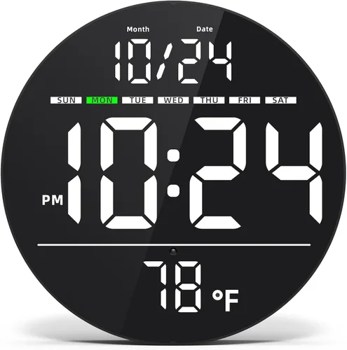 Vista 11 de Reloj de pared digital con pantalla LED grande, fecha, temperatura, brillo automático Pequeño reloj [ENCHUFE] Reloj de pared eléctrico moderno