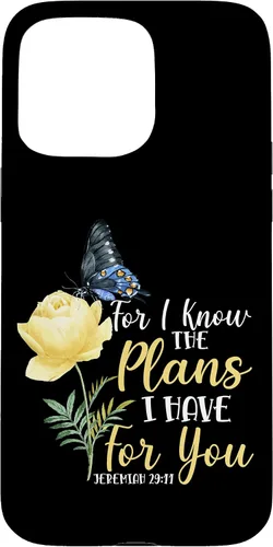 Vista 28 de iPhone 16 Christian Bible Verse Butterfly Rose Flower Jeremiah 29:11 Case