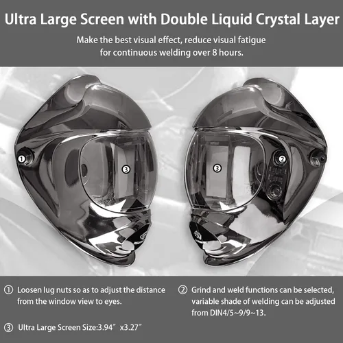 Vista 3 de TEKWARE Casco de Soldadura de Oscurecimiento Automático con Energía Solar de Visión Amplia de Color Verdadero, 4 Sensores de Arco, Rango de Sombra