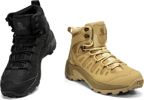 Vista 6 de derlychug Botas de senderismo para hombre, botas militares tácticas para mochileros, ligeras, para el desi