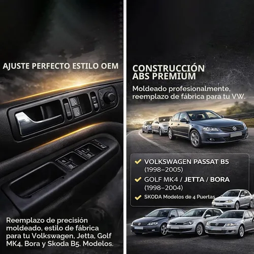 Vista 5 de Bisel del interruptor de ventana del lado del conductor, puerta delantera izquierda compatible con Volkswagen Passat B5 Jetta Golf Bora Mk4 Skoda Oe