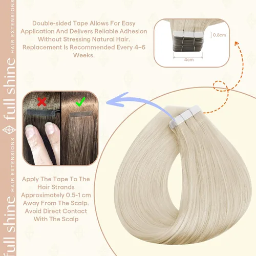 Vista 4 de Full Shine - Extensiones adhesivas de cabello humano, rubio platino #1000 Rubio Platino