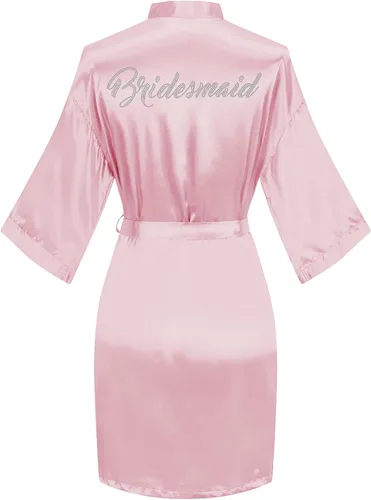 Vista 54 de Bata de boda para mujer, para novia, dama de honor, corta, de satén, kimono, batas de seda para prepararse, fiesta nupcial