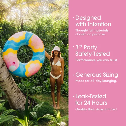 Vista 4 de FUNBOY Flotador tubular inflable tamaño gigante con diseño de conchas de sirena, estilo dona, flotador de piscina de lujo para fiestas de verano