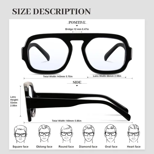 Vista 3 de Aviator Blue Light Blocking Glasses for Women Men Square Flat Top Computer TV Eyeglasses Anti Eyestrain