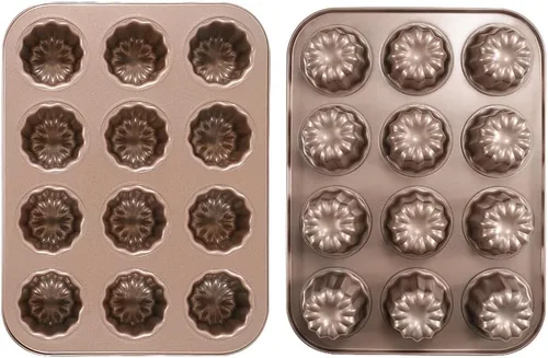 Vista 8 de Molde de canele antiadherente de acero al carbono con 12 cavidades, color dorado