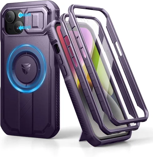 Vista 72 de Dexnor - Funda para iPhone 12 & iPhone 12 Pro con tapa deslizante para cámara, soporte ajustable y protector de pantalla integrado, carcasa