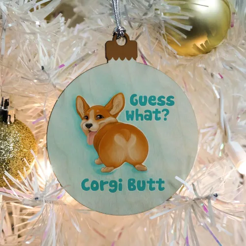 Vista 5 de GRAPHICS & MORE Guess What Corgi Butt Funny Broma Madera Árbol de Navidad Adorno de vacaciones