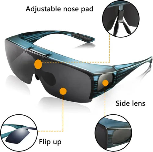 Vista 2 de BrGuras Lentes de sol polarizados Fit Over para hombres y mujeres