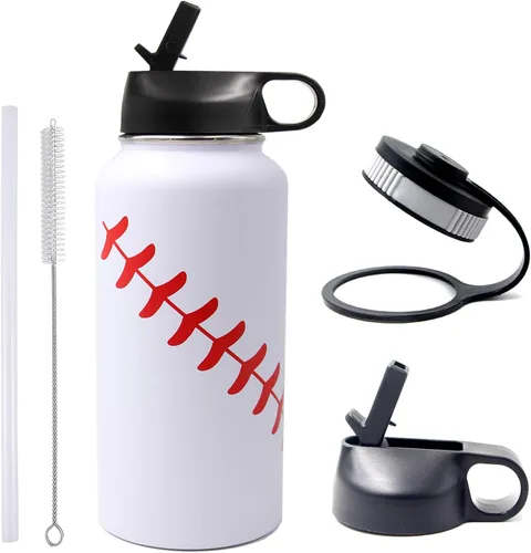 Vista 31 de Botella de agua de baloncesto de 12 onzas, botella de agua deportiva aislada al vacío de acero inoxidable con popote y 2 tapas, botella de agua