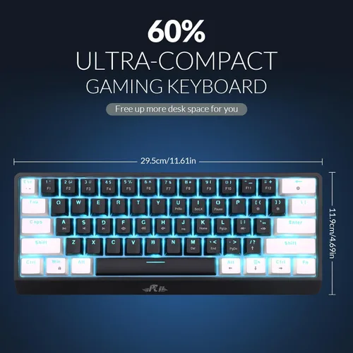 Vista 5 de Rii RK806 60% Mechanical Gaming Keyboard,61 Keys Compact Wired Keyboard with Blue Backlight,Clicky Blue Switch,Anti-ghosting,for Windows Laptop PC