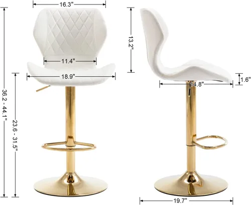 Vista 6 de Juego de 4 taburetes de bar color beige, sillas giratorias de altura de mostrador con respaldo de terciopelo, taburetes de isla de cocina para bar