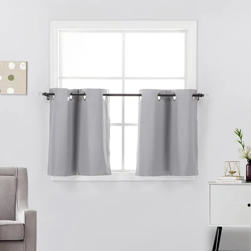 Vista 7 de Diamond Home Linens 2 paneles de cortinas opacas cortas con aislamiento térmico de 24 pulgadas de largo para oscurecer la habitación de la cocina