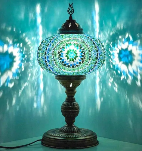Vista 9 de DEMMEX Lámpara de mesa de mosaico marroquí turco XXL con globo de tamaño más grande de 10 pulgadas, pantalla de lámpara bohemia de mesita de noche