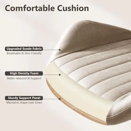 Vista 5 de Silla de oficina Mid Century Modren, silla ejecutiva giratoria con soporte lumbar, silla de escritorio ergonómica de respaldo medio con ruedas Beige
