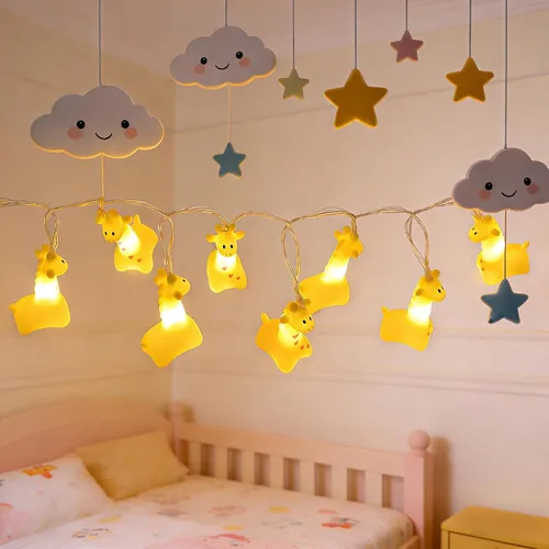 Vista 3 de Lindas luces de jirafa, divertidas luces de noche de hadas con temática de animales, 4.9 pies/4.9 ft, 10 LED blanco cálido, funciona