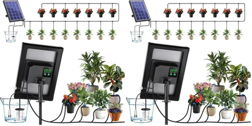 Vista 9 de Sistema de riego solar Biling 8W con batería para jardín Automatic Drip Irrigation Kit with Digital Programmable Timing Modes, Solar Watering