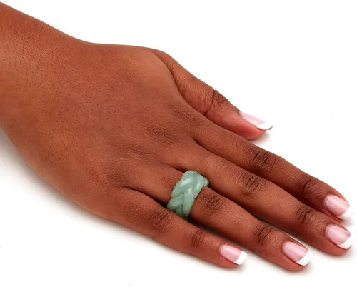 Vista 4 de PalmBeach Genuine Green Jade Braided Eternity Ring Sizes 6-12