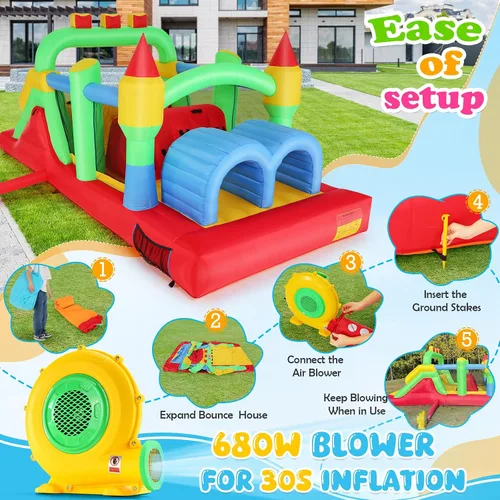 Vista 6 de Whubefy Casa de rebote grande inflable de 18x8.2 pies para niños grandes de 8 a 12 años, casa de obstáculos inflable con doble tobogán, túneles