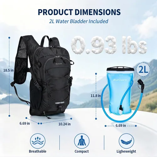 Vista 5 de Blue Quartz Hydration Backpack with 2L Water Bladder, 18L Hiking Backpack for Women Men, Lightweight Water Pack with Phone Pocket for Quick Access