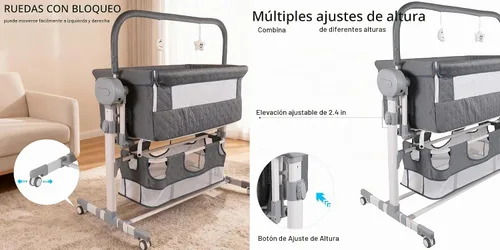 Vista 4 de Cuna eléctrica inteligente con Bluetooth para bebé, cuna de noche para bebé, cuna plegable convertible con control remoto, música, 5 engranajes