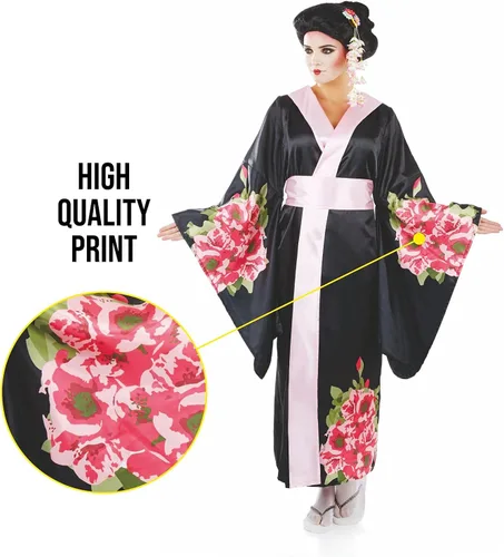 Vista 4 de Disfraz de geisha para mujer, traje de kimono negro floral