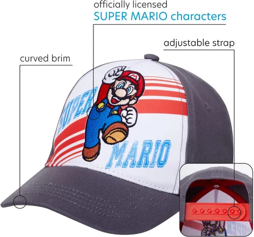 Vista 2 de Nintendo Boys Baseball Cap, Super Mario Adjustable Kids Hat for Ages 4-7