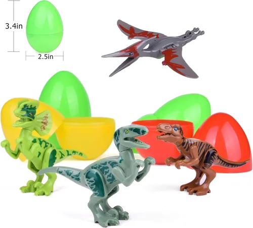 Vista 8 de 25 piezas de huevos de Pascua rellenos con bloques de construcción de dinosaurios juguetes para cestas de Pascua, recuerdos de fiesta temática