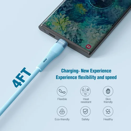 Vista 7 de Nillkin Cable USB C a USB C, [silicona líquida, 4 pies], cable de carga rápida tipo C de 60 W para iPhone 15/15 Pro/15 Plus/15 Pro Max, Samsung