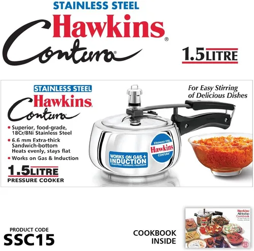Vista 2 de Hawkins Olla a presión de acero inoxidable con tapa interior compatible con inducción, 1,5 litros, plata (SSC15)