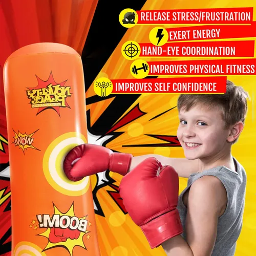 Vista 5 de Novelty Place Saco de boxeo inflable para niños – 4 pies de alto – Juguete de golpear y rebotar de nuevo para niños y niñas, fitness y alivio