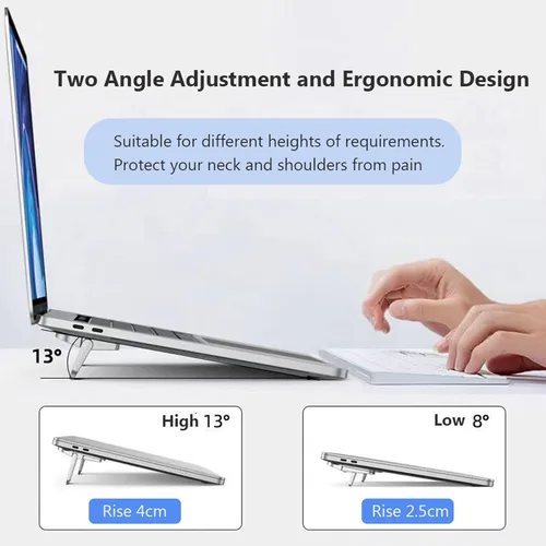 Vista 6 de 2 piezas de soporte para laptop plegable mini de aleación de zinc, elevador portátil para teclado de computadora con 2 ángulos ajustables, soporte