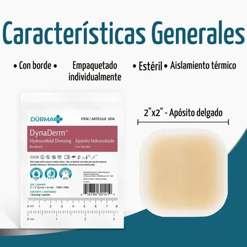 Vista 2 de Dynarex Dürma+ DynaDerm Apósito hidrocoloide - Parche estéril con bordes para heridas - Resistente al agua - Protección flexible - Delgado - 2" x 2