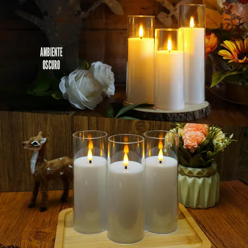 Vista 5 de kakoya Velas Parpadeantes sin Llama que Funcionan con Baterías con Control Remoto y Temporizador de 2/4/6/8 H Velas LED de Pilar Acrílicas Paquete
