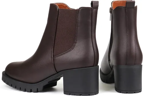 Vista 6 de JABASIC Botines Chelsea para mujer, tacón bajo y grueso, con plataforma elástica, sin cordones