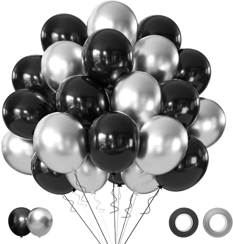 Vista 9 de Globos negros y dorados, 50 globos de confeti negro y dorado de 12 pulgadas, decoraciones de fiesta para cumpleaños, graduación, Año Nuevo, boda