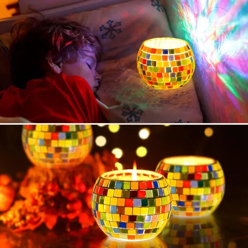 Vista 6 de Kit de portavelas de mosaico de vidrio, kits de mosaico de bricolaje para adultos y manualidades para niñas de 8 a 12 años, artes y manualidades