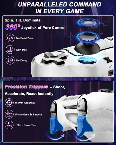 Vista 2 de Quevati Wireless Controller for PS-4, Dual Vibration Game Joystick/Motion Sensing/Touchpad/Speaker/3.5mm Audio Jack Headphone, Upgraded Six-Axis