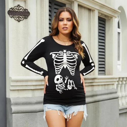 Vista 2 de GINKANA Camiseta de béisbol para mujer, cuello redondo, manga raglán floral, camiseta superior de maternidad, blusa para embarazo Esqueleto A-glow