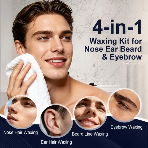 Vista 6 de WaxFans Kit de cera de nariz, kit de cera para nariz, orejas y cejas de hombre, mini olla de cera con cuentas de cera de 3.53 oz y 20 varillas
